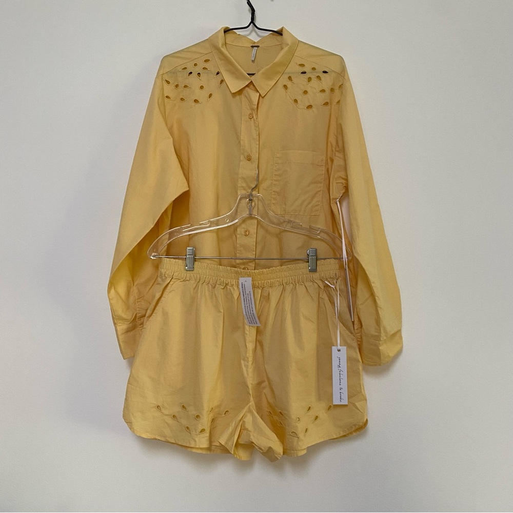 Young Fabulous & Broke Cotton Embroidered Shirt and Shorts Set L